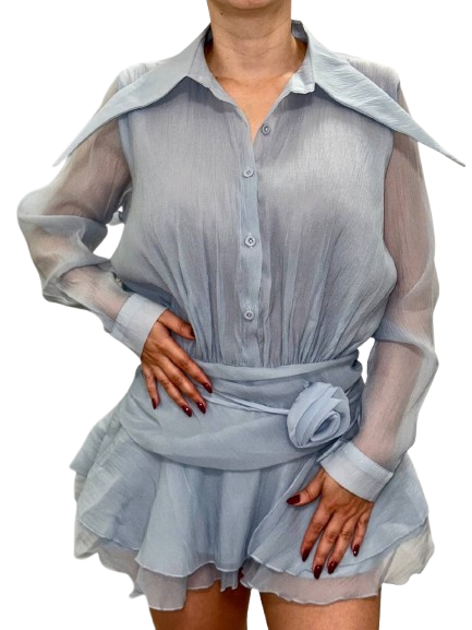 Abito celeste con cintura rosa TAGLIA UNICA