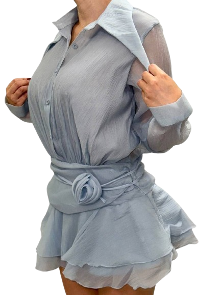 Abito celeste con cintura rosa TAGLIA UNICA